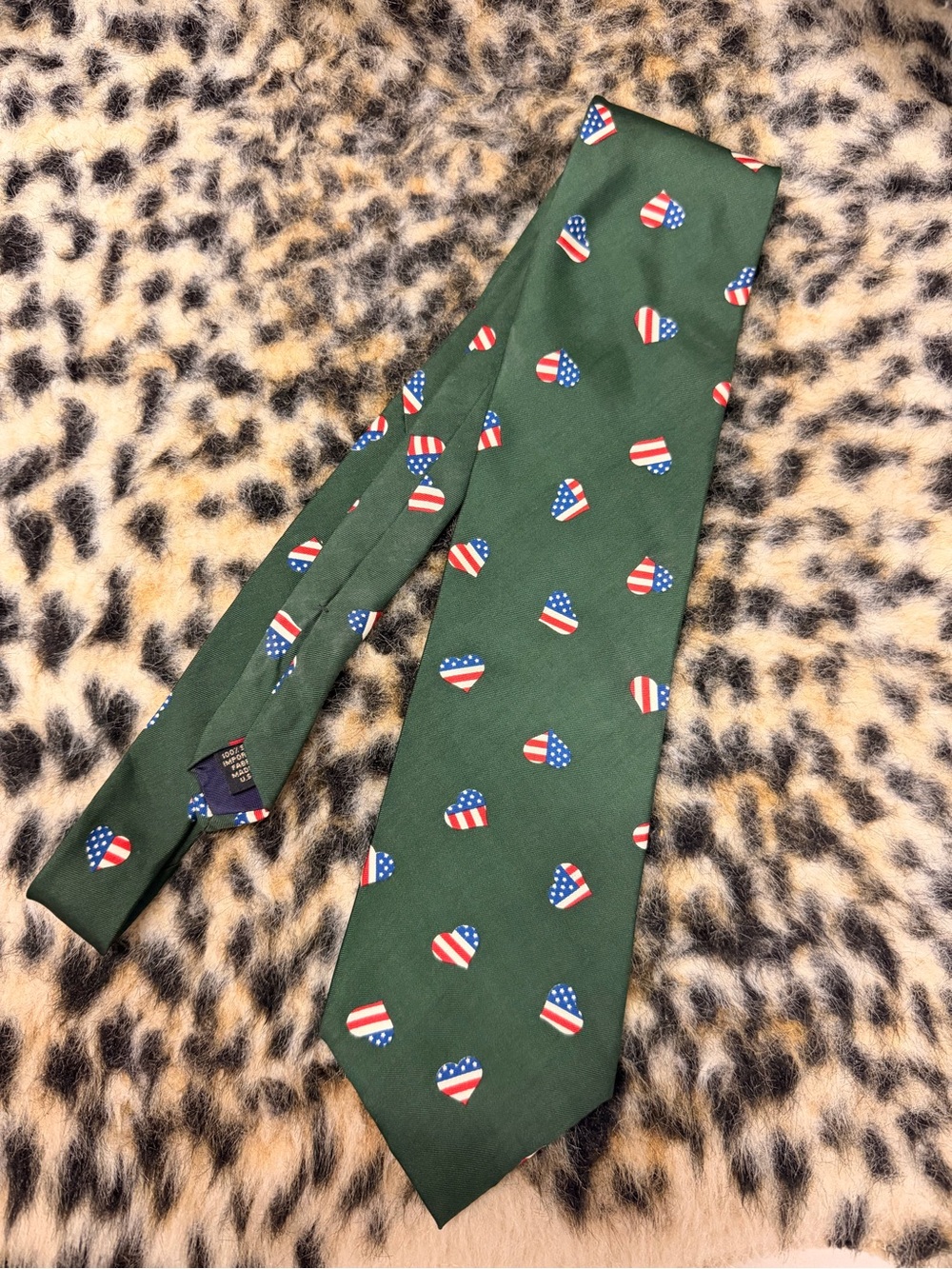 Structure Green Tie with American Flag Heart Motif Vintage